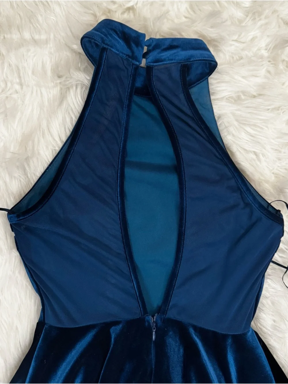 Silence + Noise Teal Velvet Halter Skater Dress XS Open Back - Picture 10 of 12